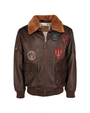 Brown Leather Flight Jacket "Top Gun" with Fur Collar